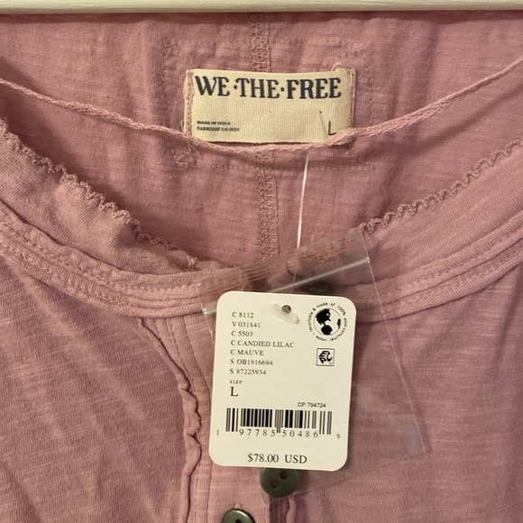 BNWT Free People We The Free Our Song Henley Cuff Candied Lilac L - Picture 5 of 10